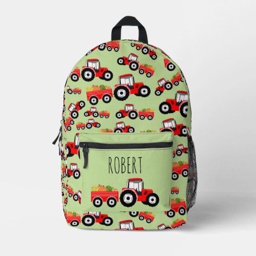 Personalized Red Tractor Truck Farm Produce Printed Backpack