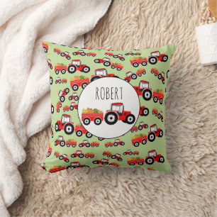 Personalized Red Tractor Truck Farm Produce Throw Pillow
