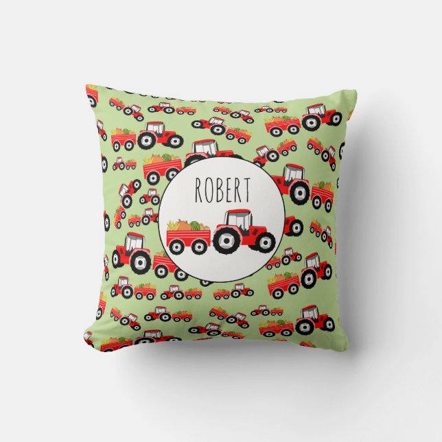 Personalized Red Tractor Truck Farm Produce Throw Pillow (Front)
