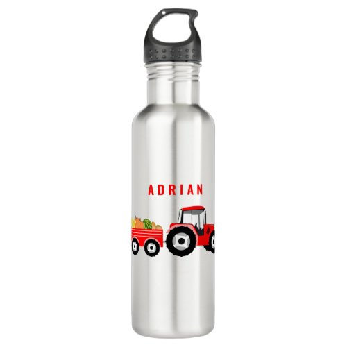 Personalized Red Tractor Truck Farm School  Stainless Steel Water Bottle