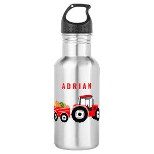 Personalized Red Tractor Truck Farm School Stainless Steel Water Bottle
