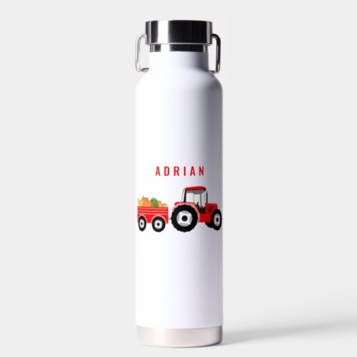 Personalized Red Tractor Truck Farm School Water Bottle