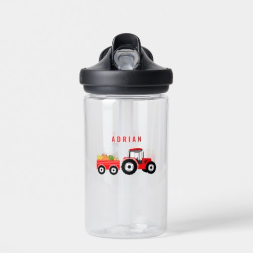 Personalized Red Tractor Truck Farm School Water Bottle