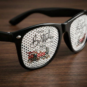 Personalized Red Train Birthday Party Glasses