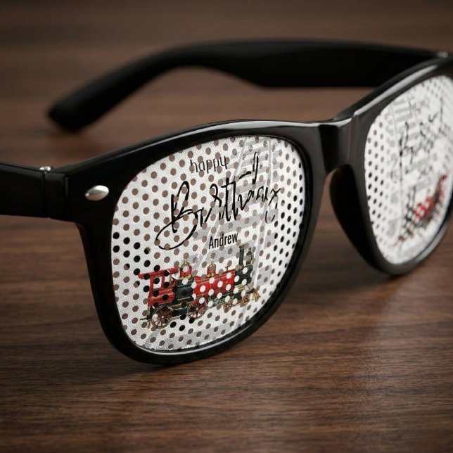 Personalized Red Train Birthday Party Glasses (All aboard for a fun birthday look.)