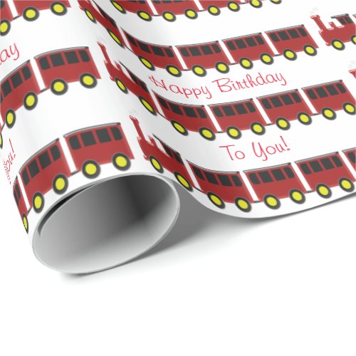 Personalized Red Train Design Birthday Wrapping Paper