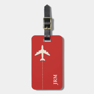 personalized red travel airplane luggage tag