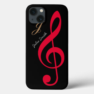 personalized red treble clef music iPhone 13 case