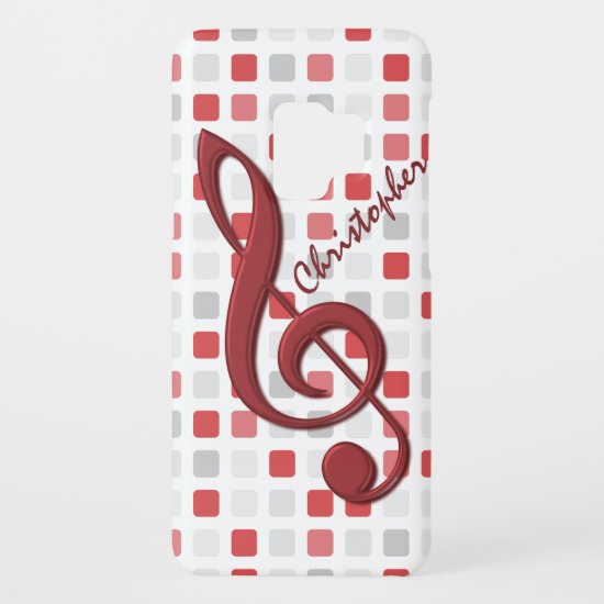 Personalized Red Treble Clef on Red Gray Mosaic Case-Mate Samsung Galaxy S9 Case