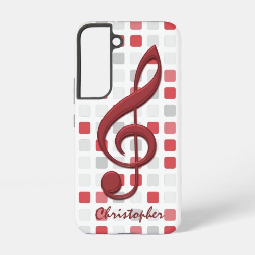 Personalized Red Treble Clef on Red Gray Mosaic Samsung Galaxy S22 Case