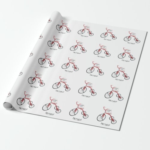 Personalized Red Tricycle Toddler Kids Christmas  Wrapping Paper