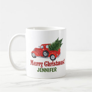 Personalized Red Truck and Tree Coffee Mug