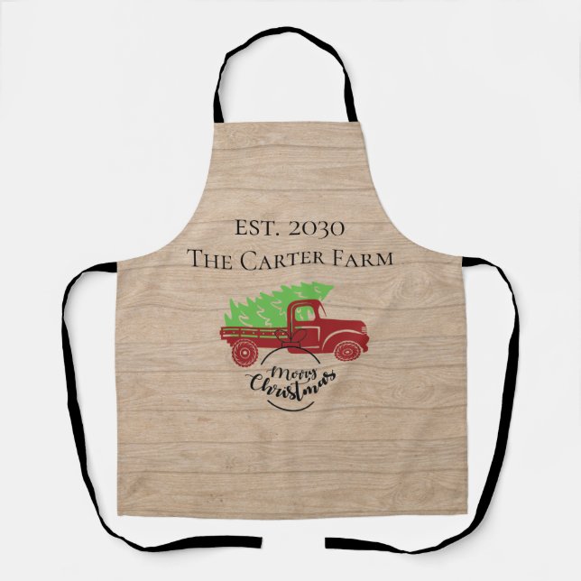 Personalized Red Truck Christmas Tree Apron (Front)