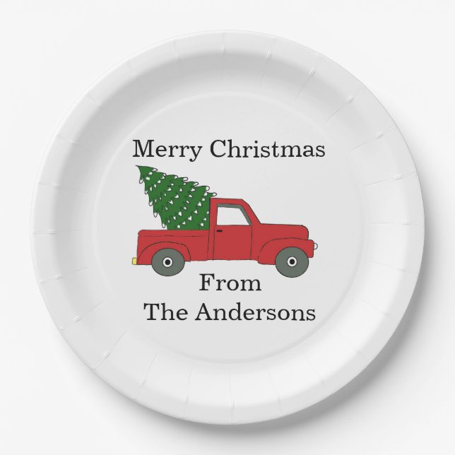 Personalized "Red Truck"  Paper Plates (Front)