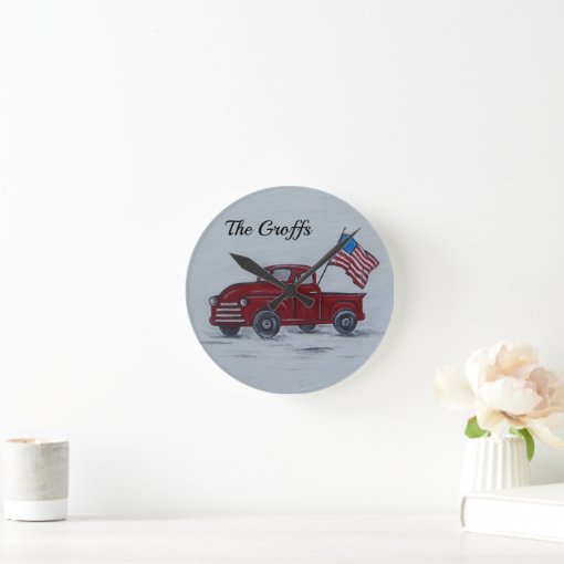 Personalized Red Truck Wall Clock Zazzle