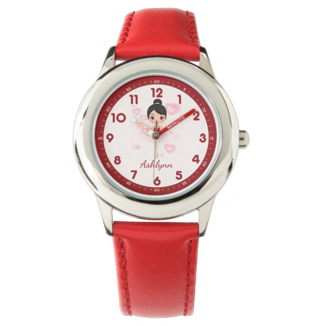Personalized Red Tutu Ballerina | Dancer Gift Watch (Front)