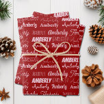 Personalized Red Typography Name Collage Christmas Wrapping Paper Sheets<br><div class="desc">Festive red Christmas name collage wrapping paper decorated in nine different fonts spelling your name in white. Cute custom kids gift wrap with fun typography in white.</div>