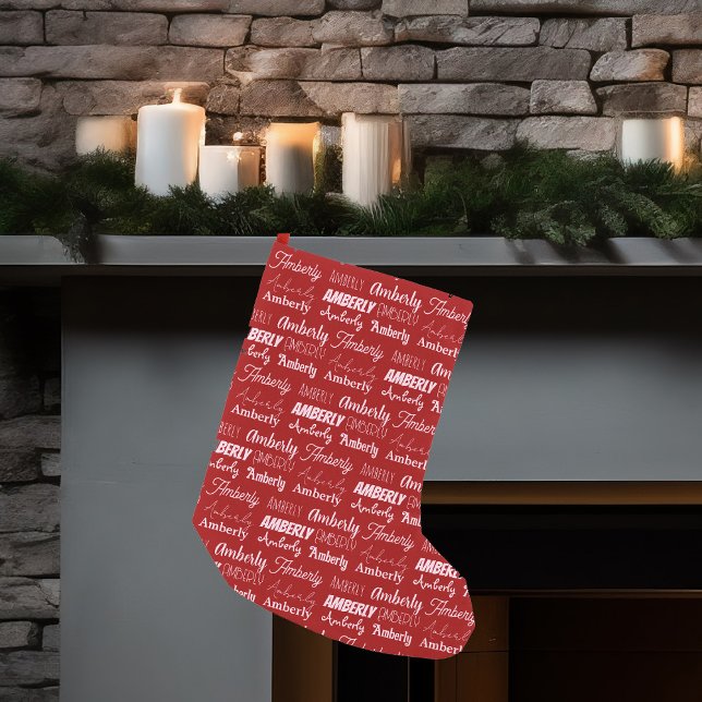 Personalized Red Typography Name Font Cute Collage Small Christmas Stocking (Creator Uploaded)