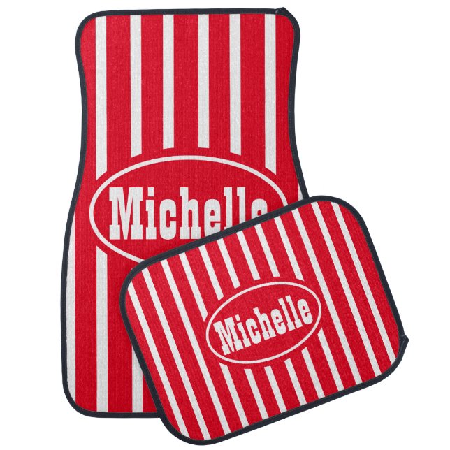 Personalized Red V Stripe Western Car Mat (Set)