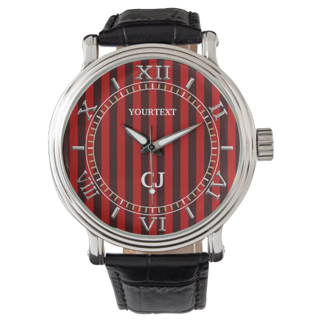 Personalized Red Vertical Stripes Dial Watch (Front)