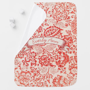 Personalized Red Vintage Floral Chalkboard Banner Baby Blanket