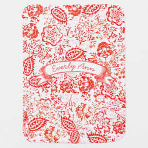 Personalized Red Vintage Floral Chalkboard Banner Receiving Blanket