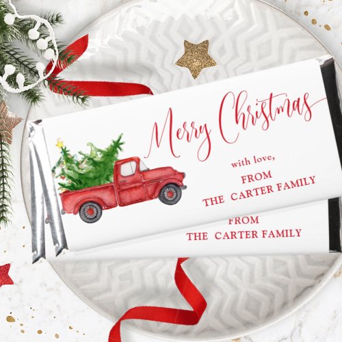 Personalized Red Vintage Truck Christmas Chocolate Hershey Bar Favors