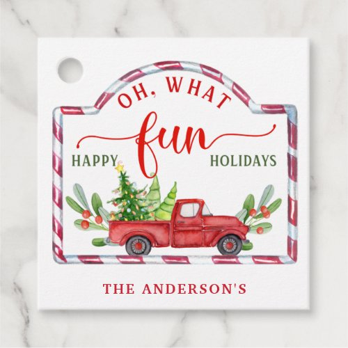 Personalized Red Vintage Truck Oh What Fun Gift Favor Tags