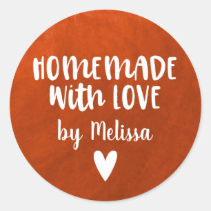 Personalized Red Watercolor Homemade With Love Classic Round Sticker
