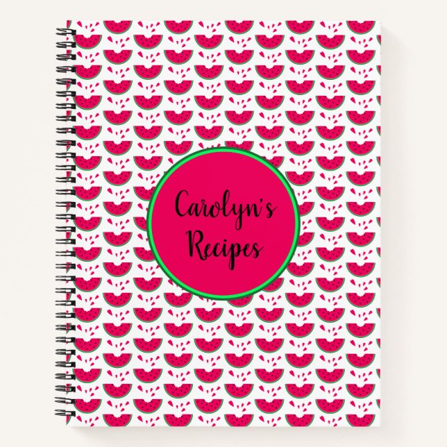 Personalized red watermelon with hearts pattern notebook (Front)