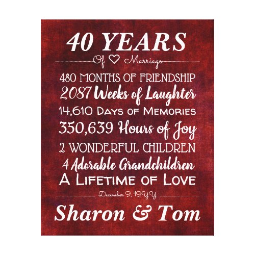 Personalized Red Wedding Anniversary Milestones
