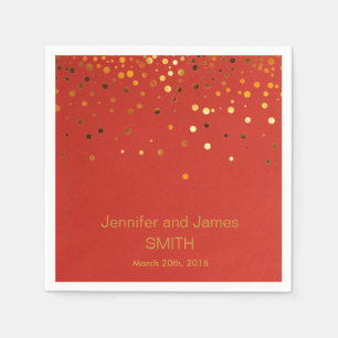 Personalized  Red Wedding Confetti Gold Glitter  Napkins