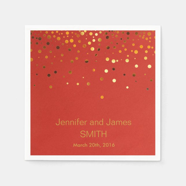 Personalized  Red Wedding Confetti Gold Glitter  Napkins (Front)