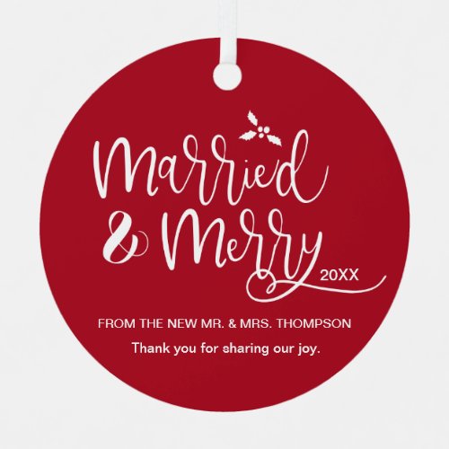 Personalized Red Wedding photo Favor Christmas Metal Ornament