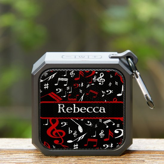 Personalized Red White and Black Musical Notes Bluetooth Speaker