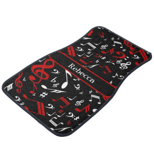 Personalized Red White and Black Musical Notes Car Floor Mat