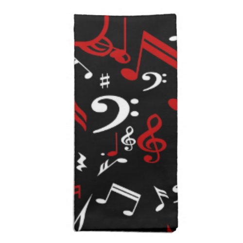 Personalized Red White and Black Musical Notes Cloth Napkin