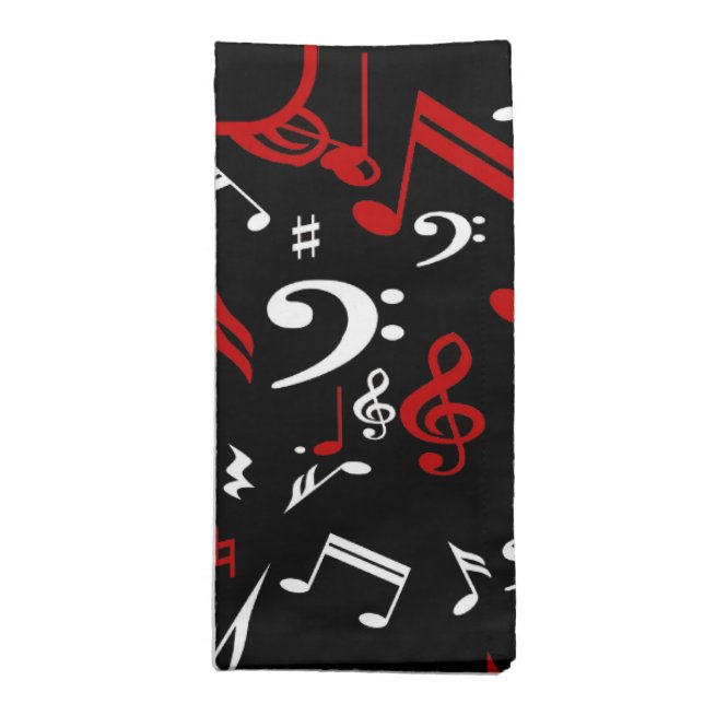 Personalized Red White and Black Musical Notes Cloth Napkin (Folded)