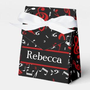 Personalized Red White and Black Musical Notes Favor Boxes