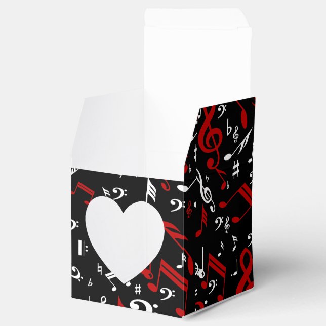 Personalized Red White and Black Musical Notes Favor Boxes (Opened)