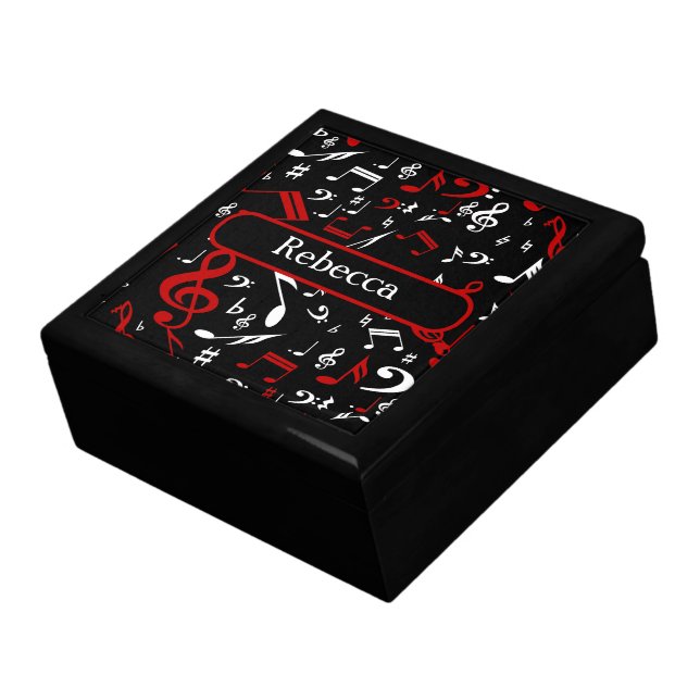 Personalized Red White and Black Musical Notes Jewelry Box (Side)