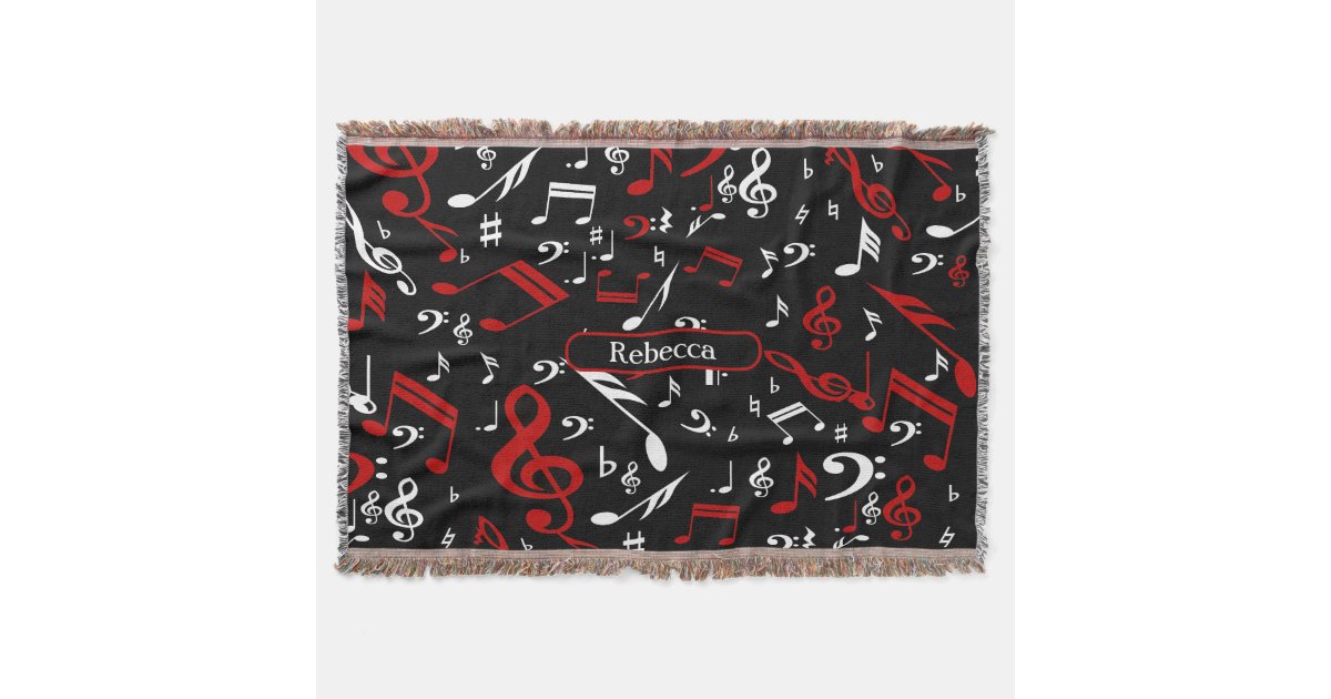 Personalized Red White and Black Musical Notes Throw Blanket Zazzle