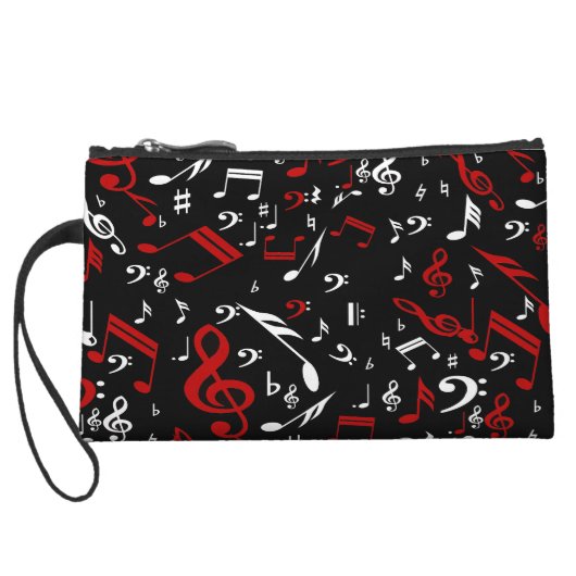 Personalized Red White and Black Musical Notes Wristlet Wallet (Back)