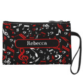 Personalized Red White and Black Musical Notes Wristlet Wallet (Front)