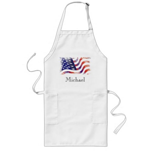 Personalized Red White and Blue American Flag Long Apron