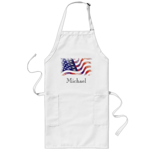 Personalized Red White and Blue American Flag Long Apron (Front)