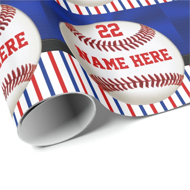 Personalized Red White and Blue Baseball Gift Wrap (Roll Corner)