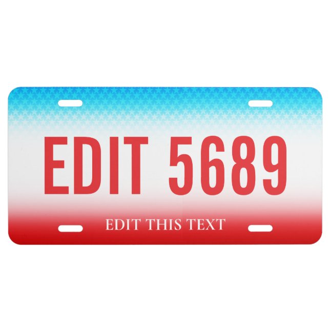 Personalized red white and blue license plate (Front)