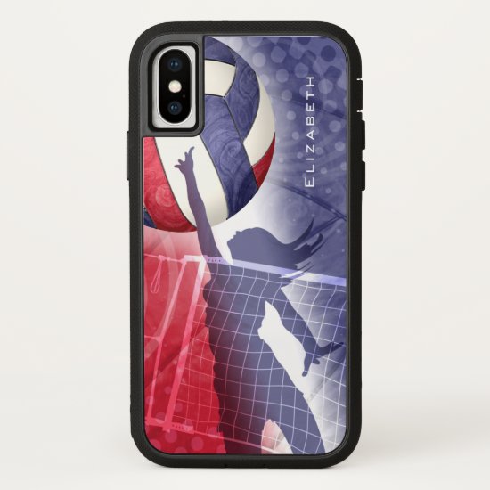 personalized red white and blue womens volleyball iPhone x case