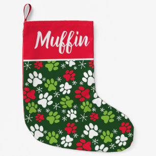 Personalized Red, White and Green Cat's Small Christmas Stocking